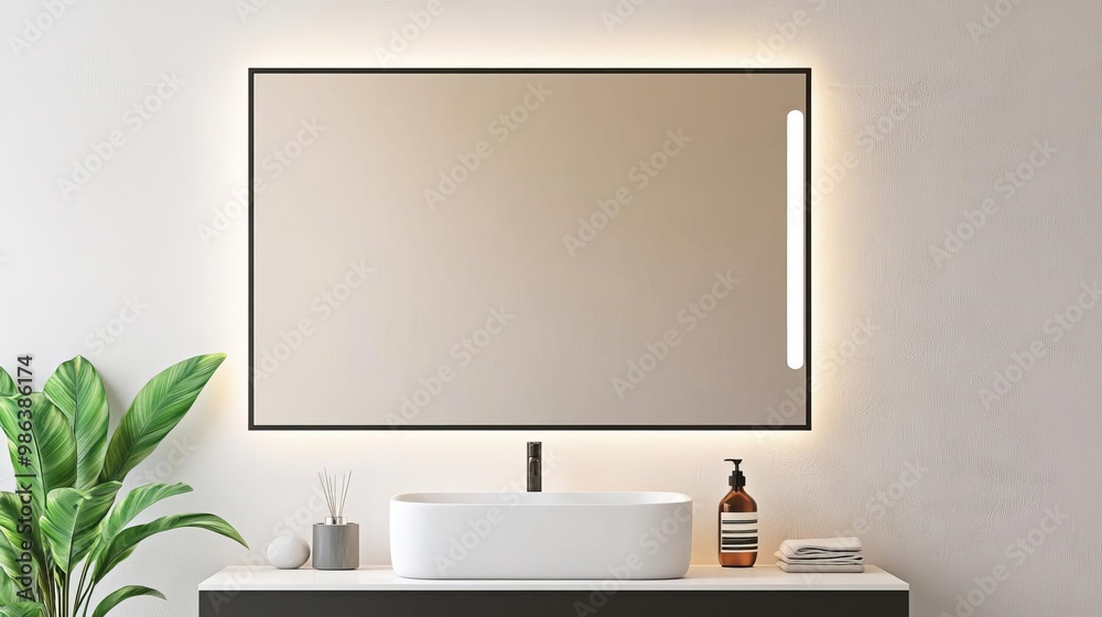 Rectangular mirror with matte black frame and soft lighting, minimalist bathroom mirror, modern boldness Rectangular mirror with matte black frame and soft lighting, minimalist bathroom mirror, modern boldness