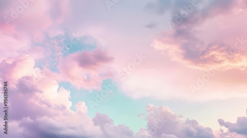 dreamy pastel sky with holographic gradient clouds soft pink hues blend into lavender and mint green ethereal atmosphere with a touch of magic and wonder