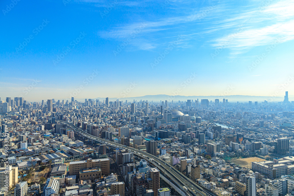 Naklejka premium 展望台から見えた大阪の都市風景