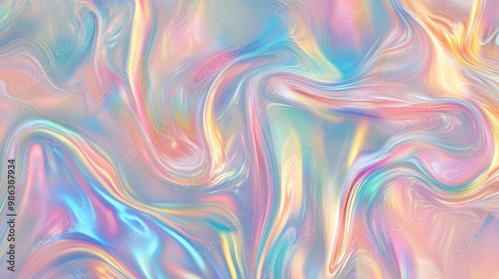 Obraz premium ethereal holographic texture with iridescent rainbow hues swirling and shifting creating mesmerizing abstract patterns on pearlescent background