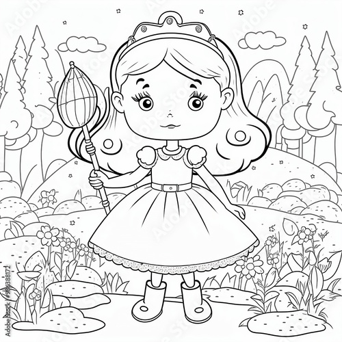 COLORING DRAWING OF A PRINCESS AT SCHOOL  photo