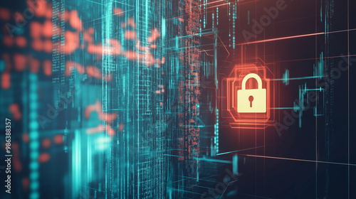 Digital padlock protecting data flowing on computer screen