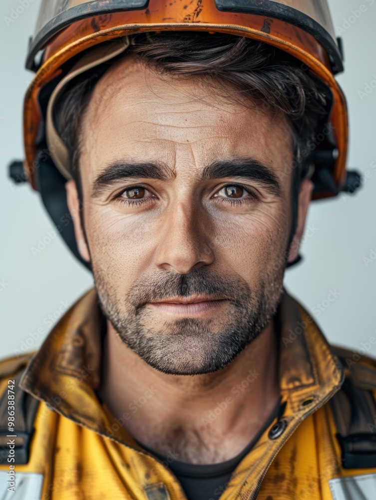 A man with a yellow helmet and a yellow jacket A man with a yellow helmet and a yellow jacket