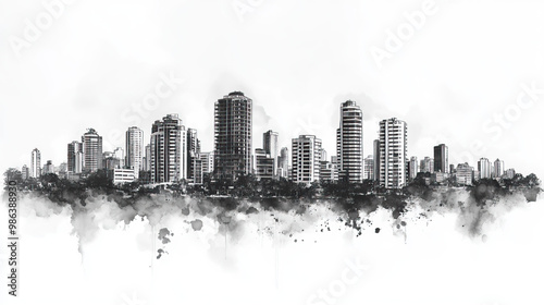 Portoviejo, Ecuador, black and white pen pencil hand-drawn effect drawing illustration for travel poster, card, wallpaper, backdrop or banner. Modern, clear, artistic and simple photo