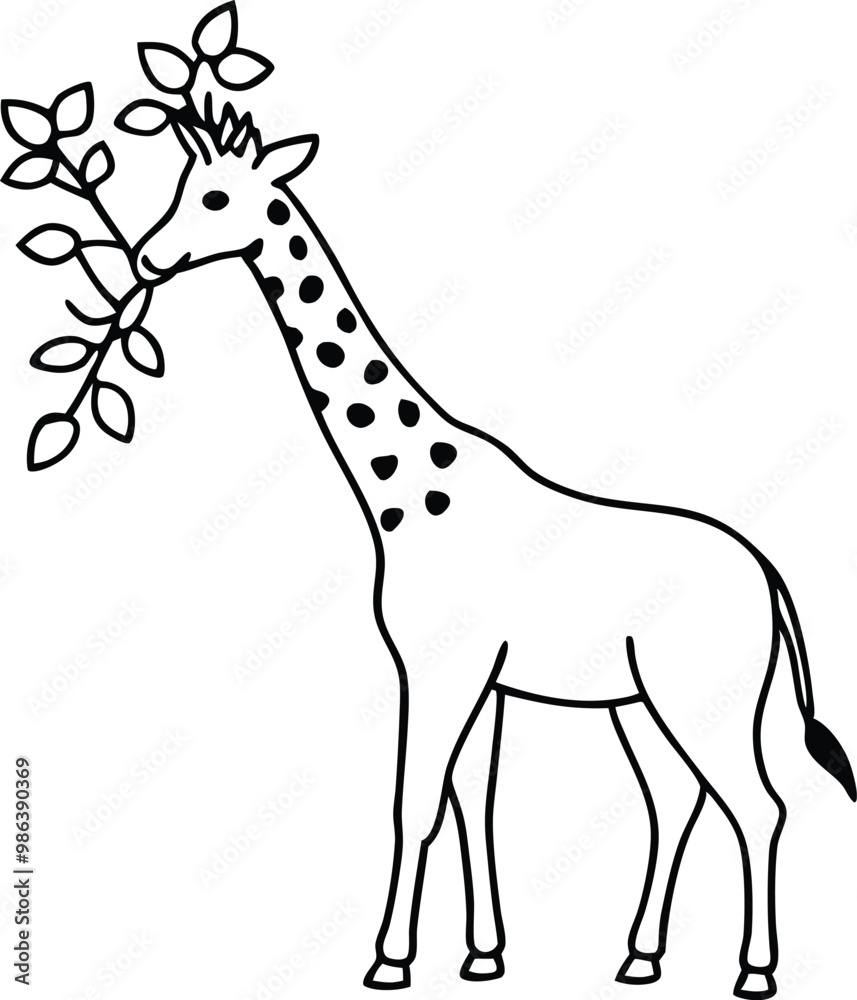 Fototapeta premium Eating giraffe cartoon isolated on white
