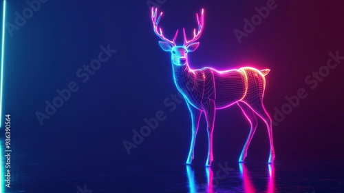 Vibrant neon deer art with colorful hues and glowing energy against a dark background, blending technology and nature in a trendy design