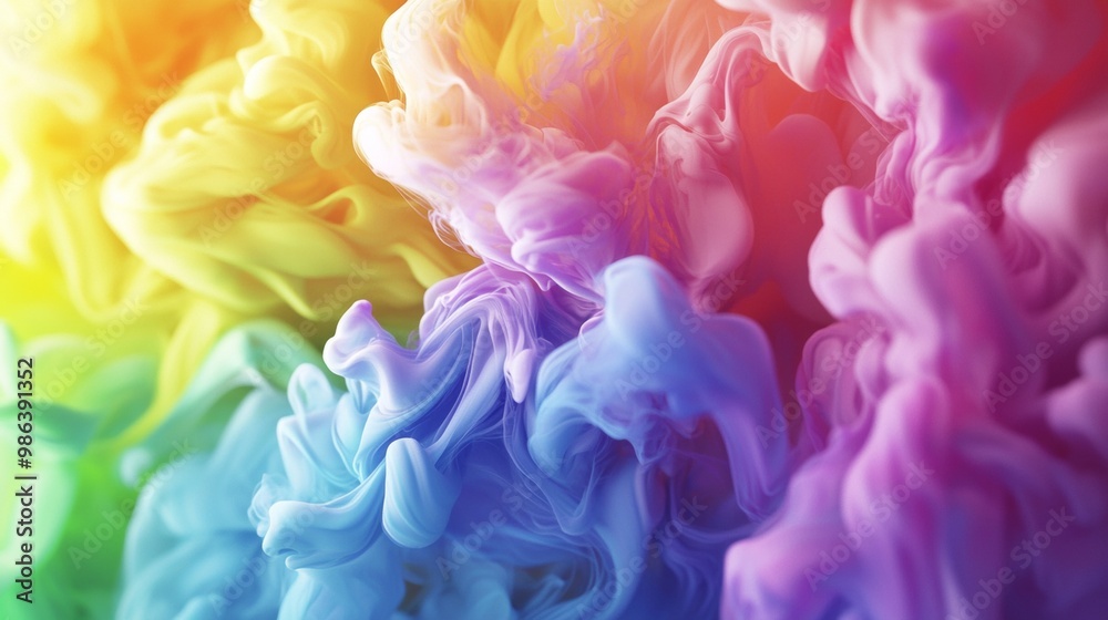 Fototapeta premium Colorful ink swirls underwater, blending vibrant hues in mesmerizing abstract patterns, perfect for design projects