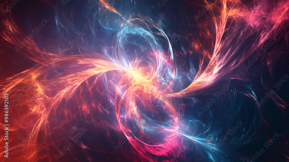An abstract visual with overlapping fractal shapes and glowing lines, creating an energetic and futuristic design. Fractal Design. Illustration An abstract visual with overlapping fractal shapes and glowing lines, creating an energetic and futuristic design. Fractal Design. Illustration
