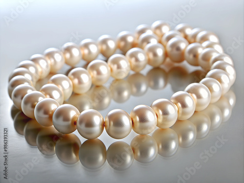 Pearl necklace lying on a glass surface, close-up