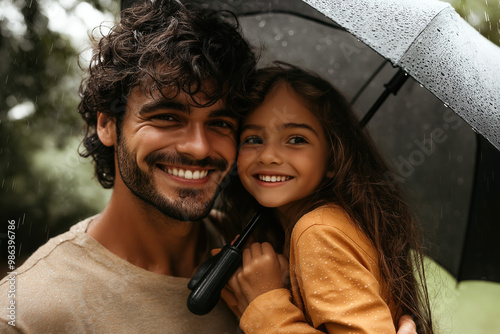 Family Under Umbrella Durin...