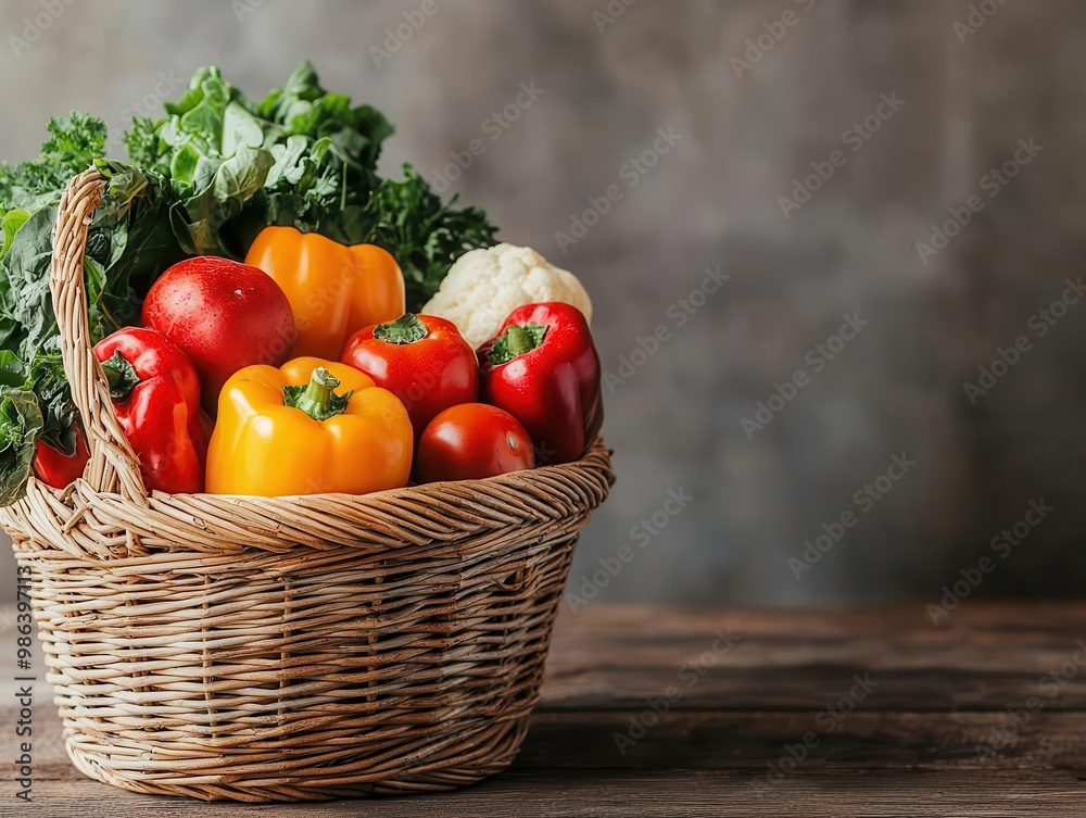 Freshly picked organic produce in a woven basket, farm-to-table aesthetic with natural lighting Freshly picked organic produce in a woven basket, farm-to-table aesthetic with natural lighting