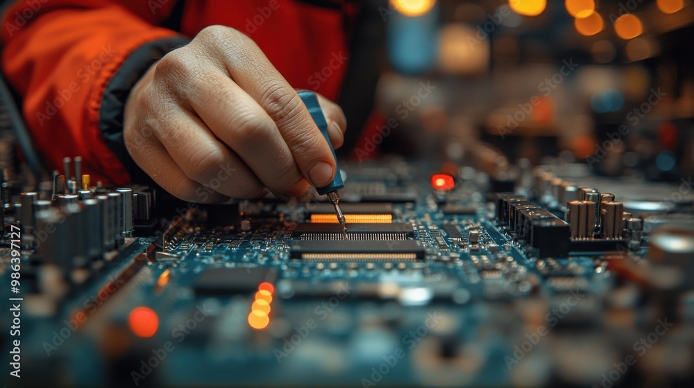 Close-up of a Hand Repairing a Circuit Board Close-up of a Hand Repairing a Circuit Board