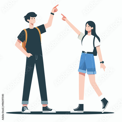 Vector of teenagers pointing at the sky