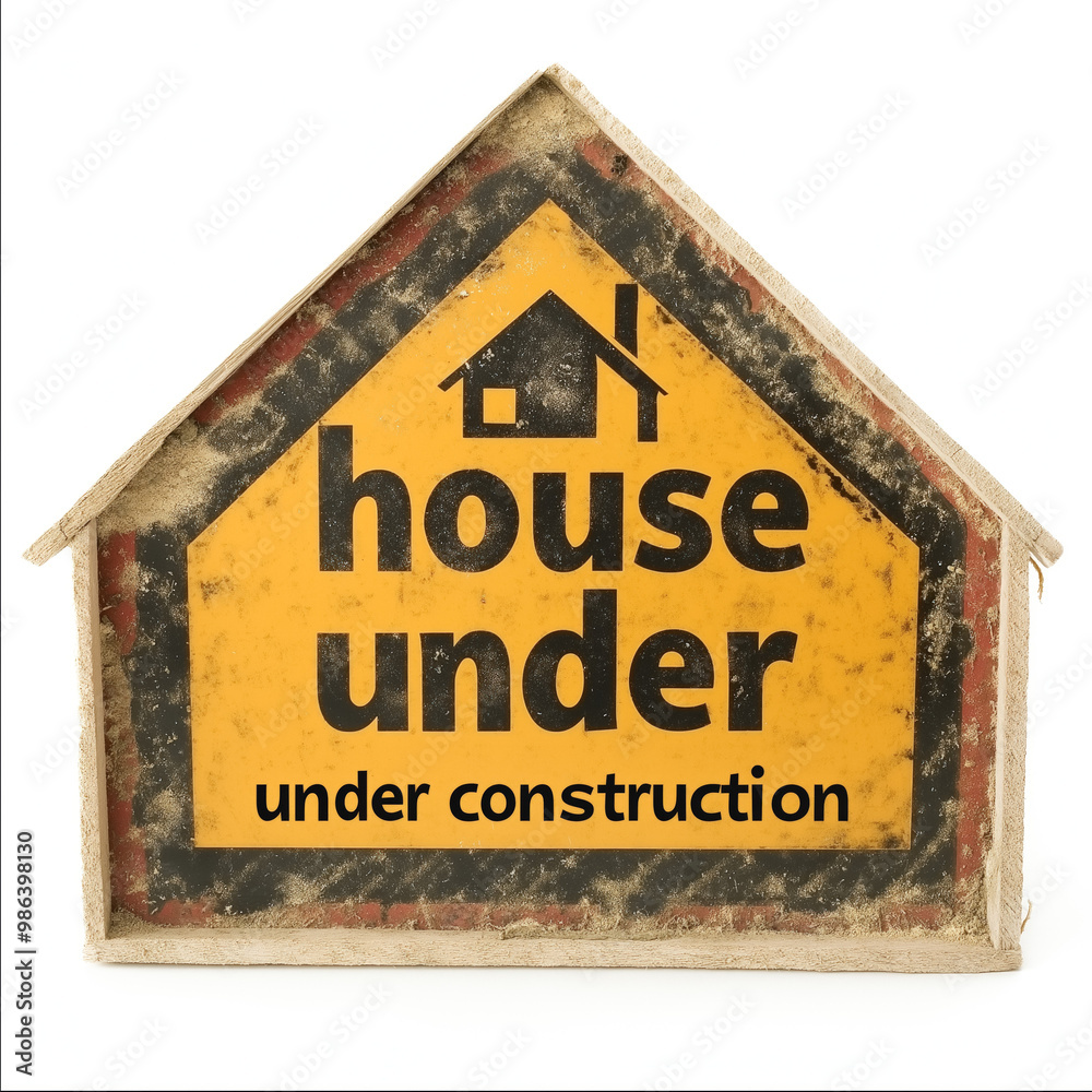House Under Construction Text Sign Isolated House Under Construction Text Sign Isolated