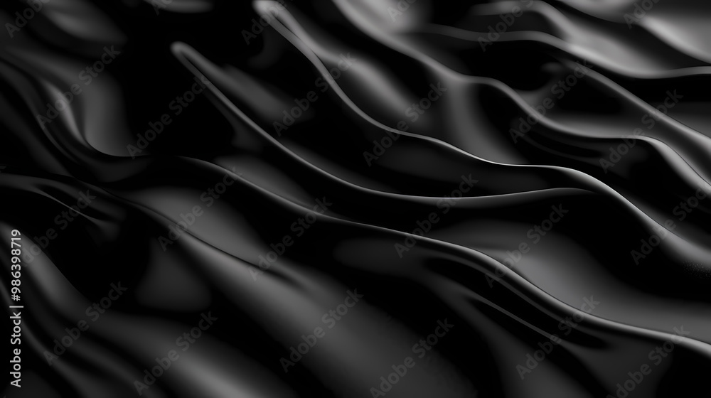 Fototapeta premium Black 3d waves ripple to make a dark abstract background. 3d render with copy-space. Abstract Patterns. Illustration
