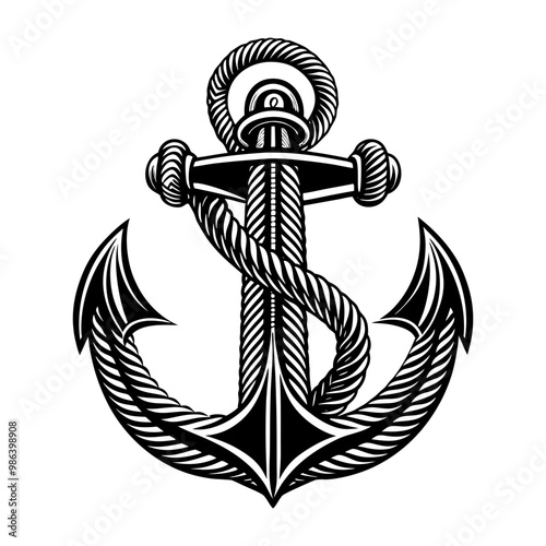 Download Anchor, With A Rope, Thick Lines For Embossing Style Stock Illustration Eps File For Design.