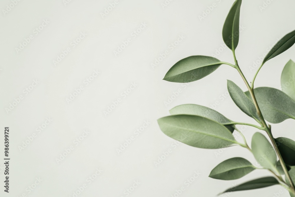 Green leaf branch against a soft beige background showcasing natures elegance and tranquility in a minimalistic design Green leaf branch against a soft beige background showcasing natures elegance and tranquility in a minimalistic design