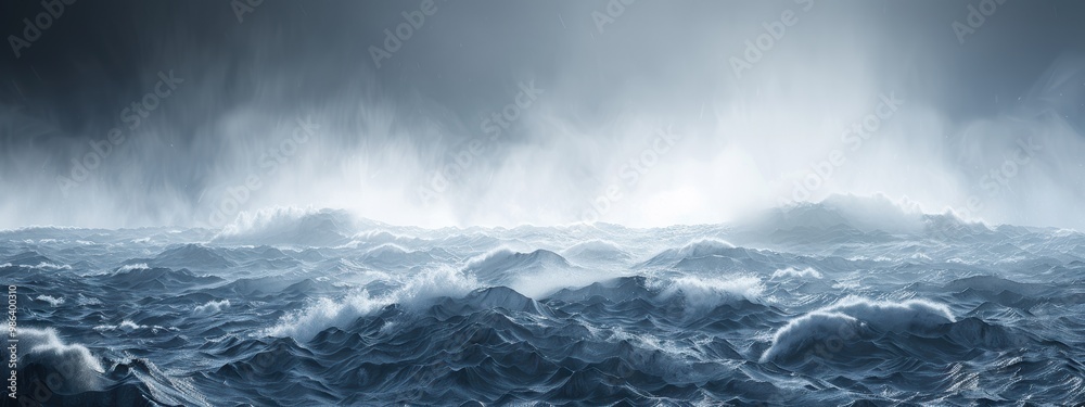 Obraz premium The ocean is rough and choppy, with waves crashing against the shore