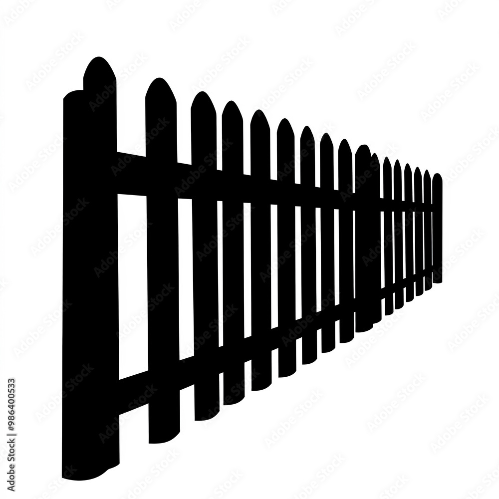 Picket Fence Silhouette, Illustration Isolated On White Background Picket Fence Silhouette, Illustration Isolated On White Background
