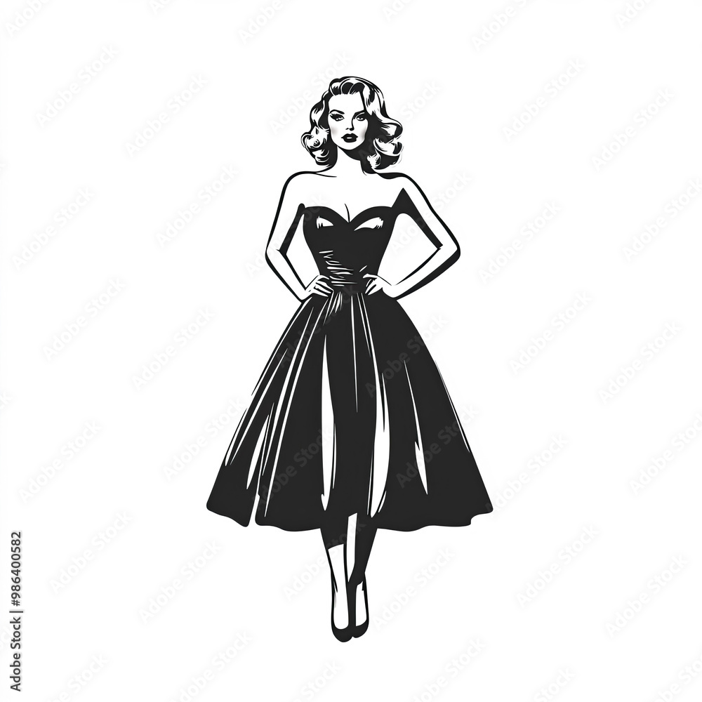 Pin Up Silhouette, Illustration Isolated On White Background Pin Up Silhouette, Illustration Isolated On White Background