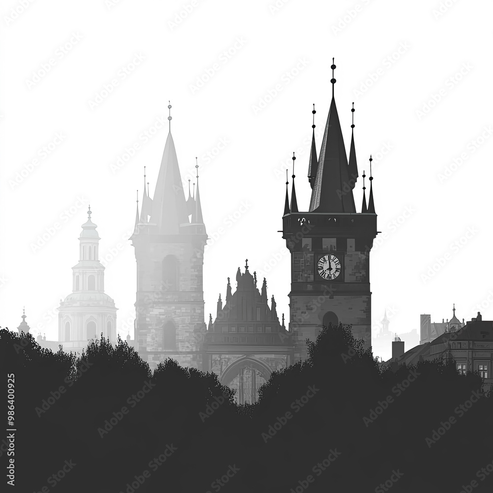 Fototapeta premium Prague Silhouette, Illustration Isolated On White Background