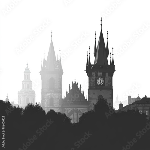 Prague Silhouette, Illustra...