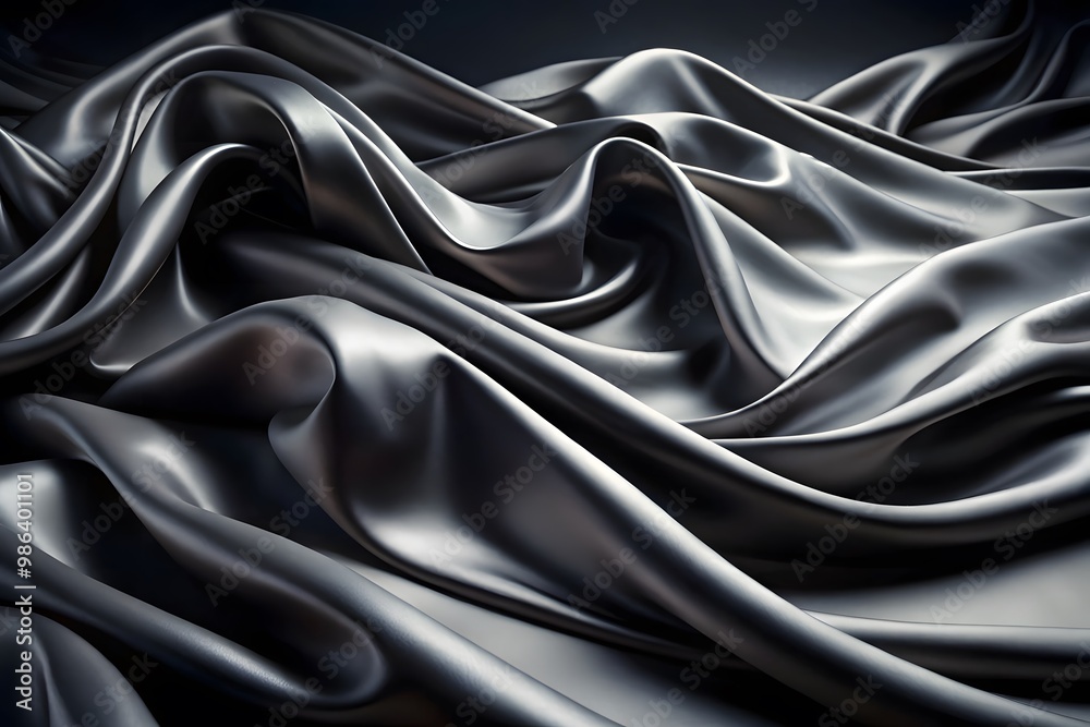 Fototapeta premium Elegant Black Silk Waves. Luxury Abstract Liquid Cloth Folds Background and Wallpaper Design