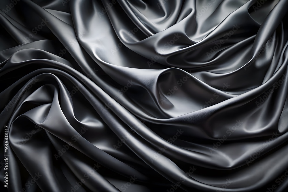 Obraz premium Elegant Black Silk Waves. Luxury Abstract Liquid Cloth Folds Background and Wallpaper Design