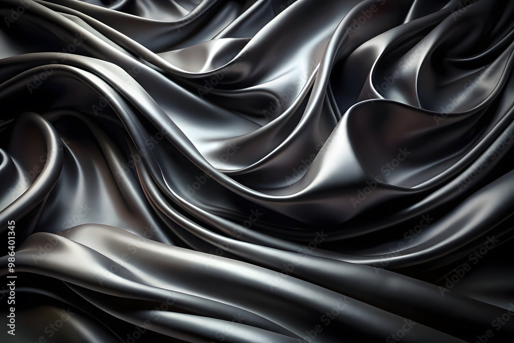 Obraz premium Elegant Black Silk Waves. Luxury Abstract Liquid Cloth Folds Background and Wallpaper Design