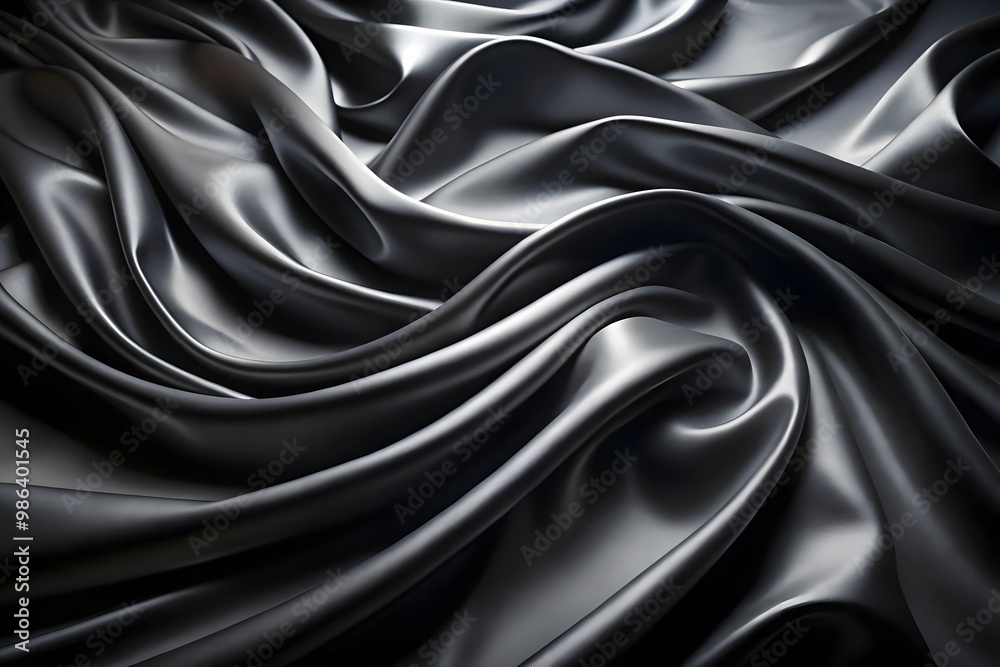 Obraz premium Elegant Black Silk Waves. Luxury Abstract Liquid Cloth Folds Background and Wallpaper Design