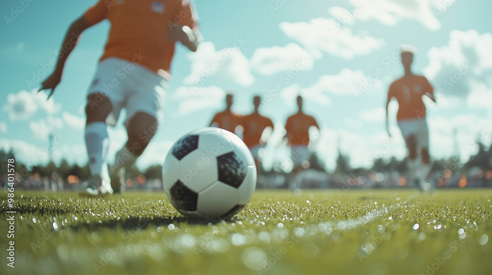 An exciting moment captured as teams prepare to kick off at the American soccer championship, showcasing athletes in position, ready to tackle and compete fiercely. photo