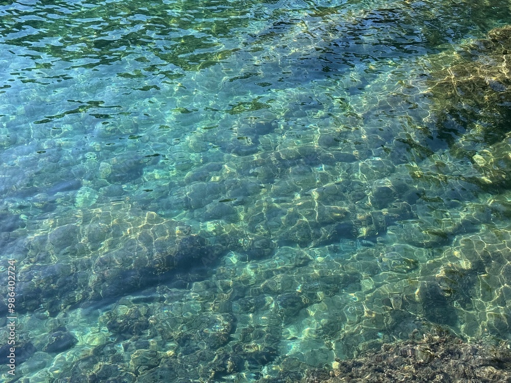 Sea water amazing clear blue turquoise aqua with algae at the bottom Sea water amazing clear blue turquoise aqua with algae at the bottom