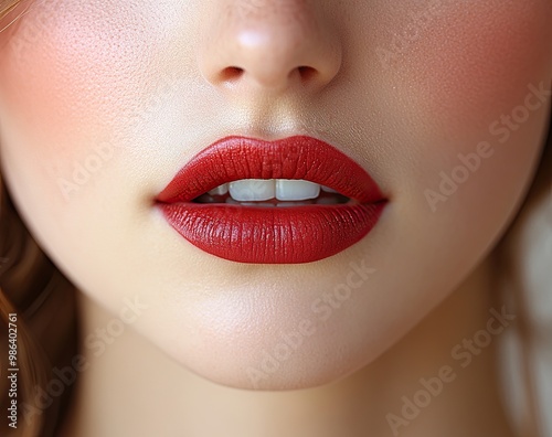 Close-up of lips with maroon lipstick. Beauty, glamour