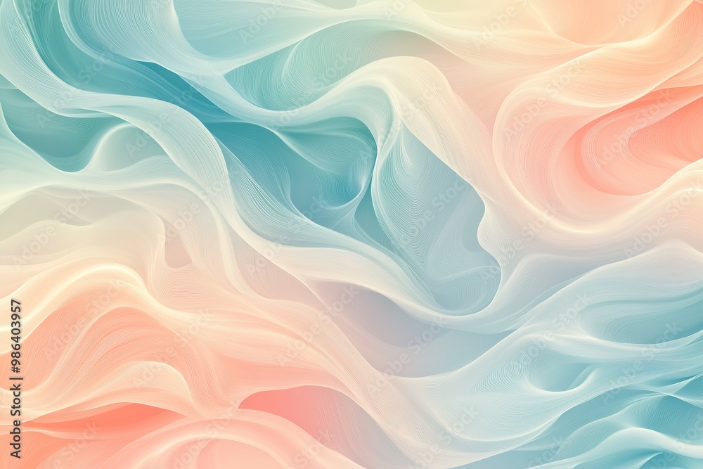 Obraz premium Abstract Pastel Gradient with Soft Wavy Feathery Lines Creating a Serene, Floating Pattern