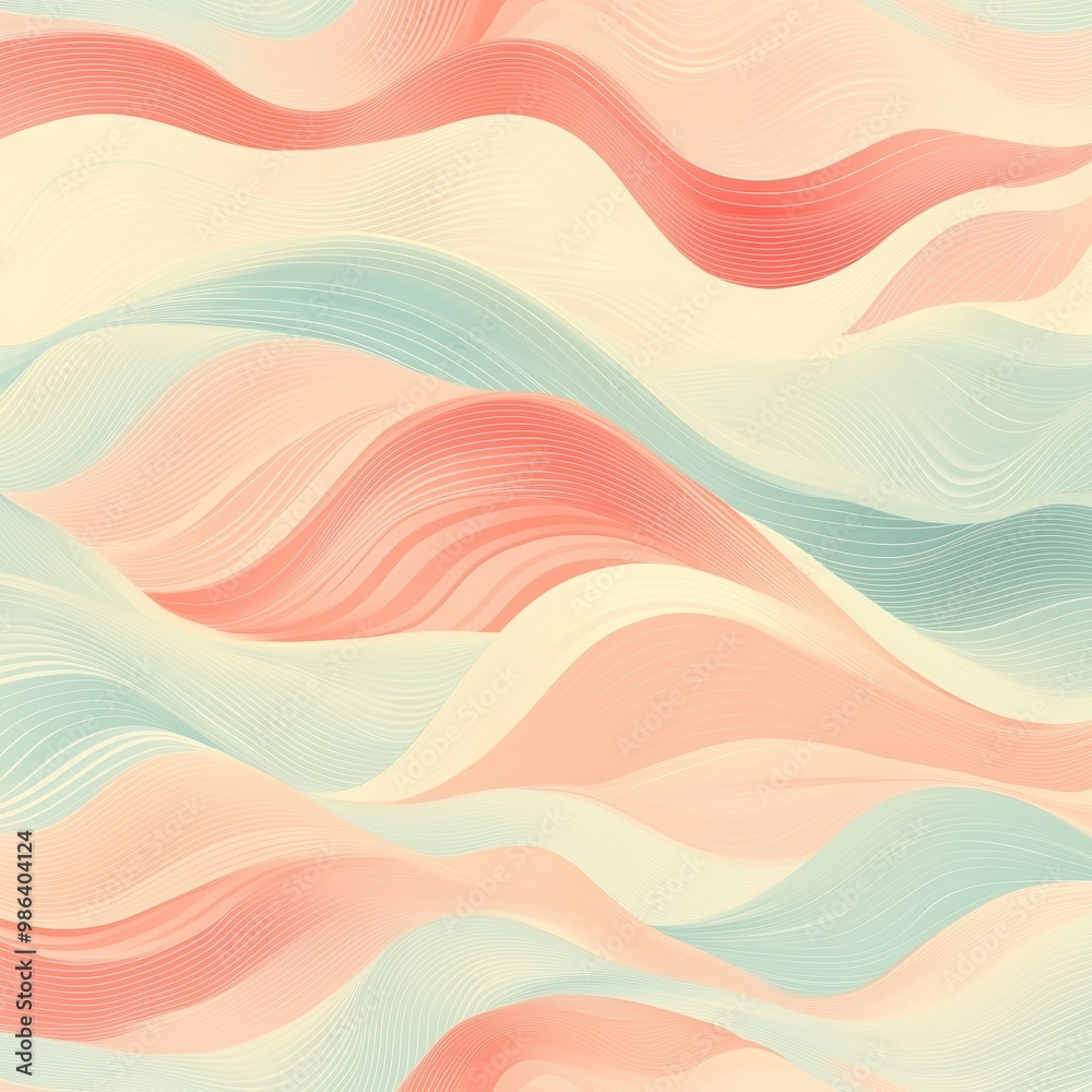 Fototapeta premium Abstract Pastel Gradient with Soft Wavy Feathery Lines Creating a Serene, Floating Pattern