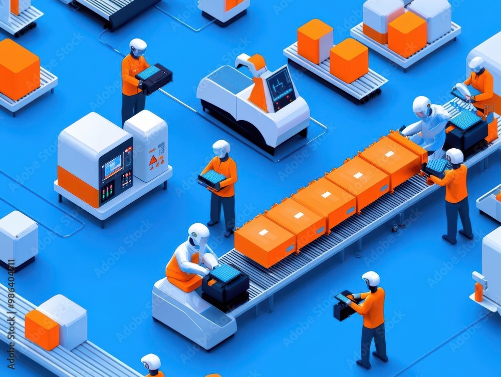 Obraz premium Factory with smart machines and robots working together, maximizing manufacturing optimization