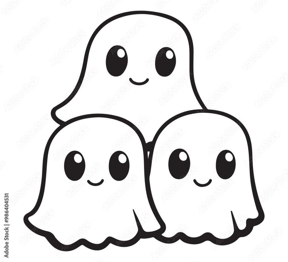 Obraz premium Cute ghost boo silhouette, Spooky Halloween decoration element. Vector set of Halloweens ghosts