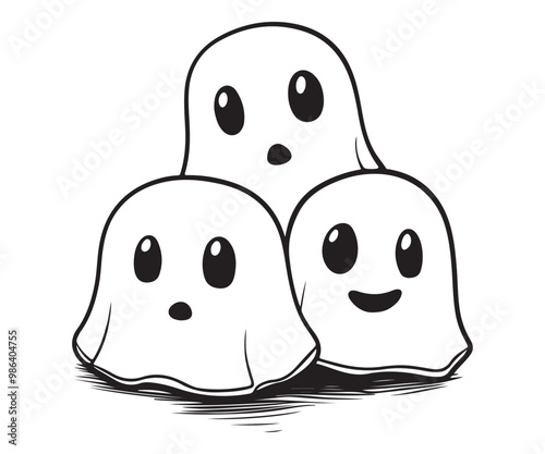 Cute ghost boo silhouette, Spooky Halloween decoration element. Vector set of Halloweens ghosts