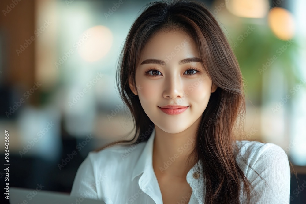 custom made wallpaper toronto digitalA young woman smiling at the camera while sitting in a cafe.