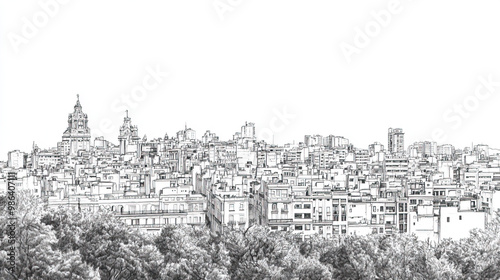 Salto, Uruguay, black and white pen pencil hand-drawn effect drawing illustration for travel poster, card, wallpaper, backdrop or banner. Modern, clear, artistic and simple