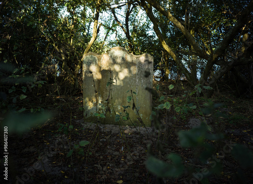 Photography Dunwich, Suffolk, UK - August 21st 2024 -  headstone of Jacob Forster, the last