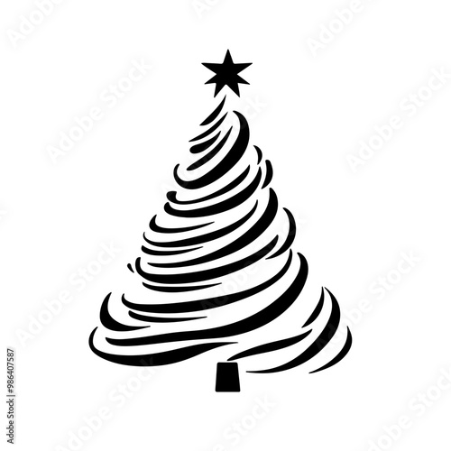 Stencil minimalist design, simple setting, black and white line style, Christmas tree