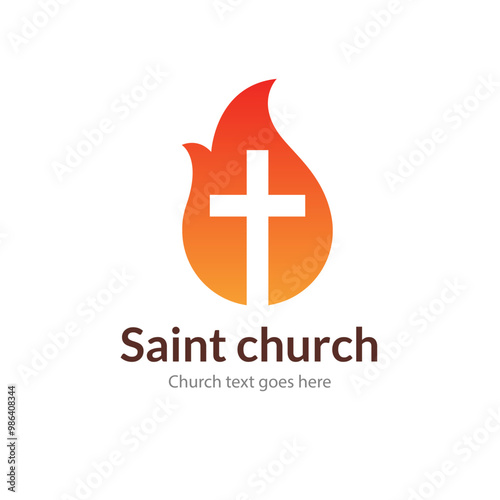 Church logo cross flame icon. Religious christian emblem symbol worship design.