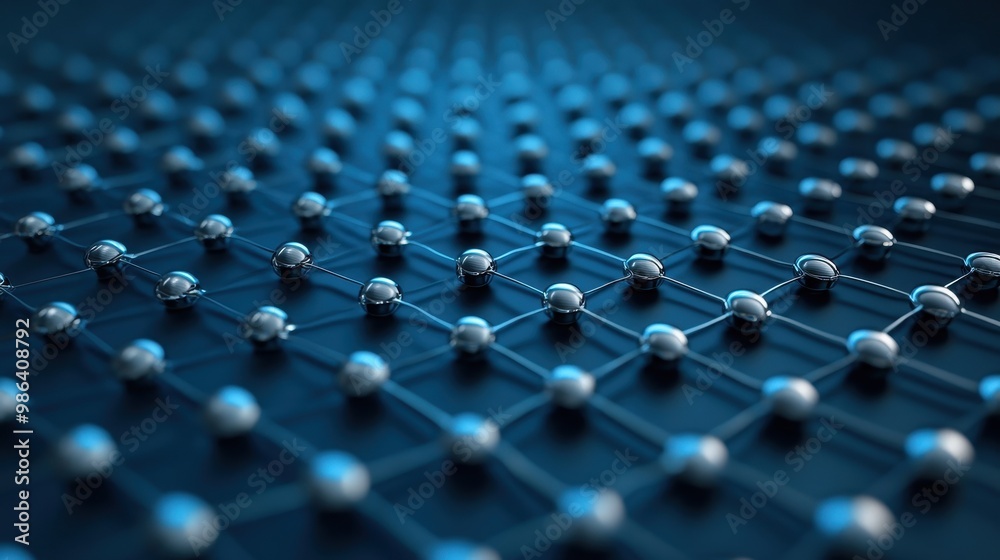Fototapeta premium Abstract 3D grid structure with connected metallic spheres, representing a network, technology, or futuristic design concept.