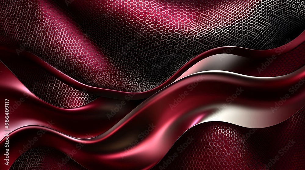 Abstract Crimson Waves Over Honeycomb Grid Abstract Crimson Waves Over Honeycomb Grid