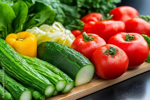 A close-up of fresh vegetables on a cutting board, ready for meal preparation and healthy eating