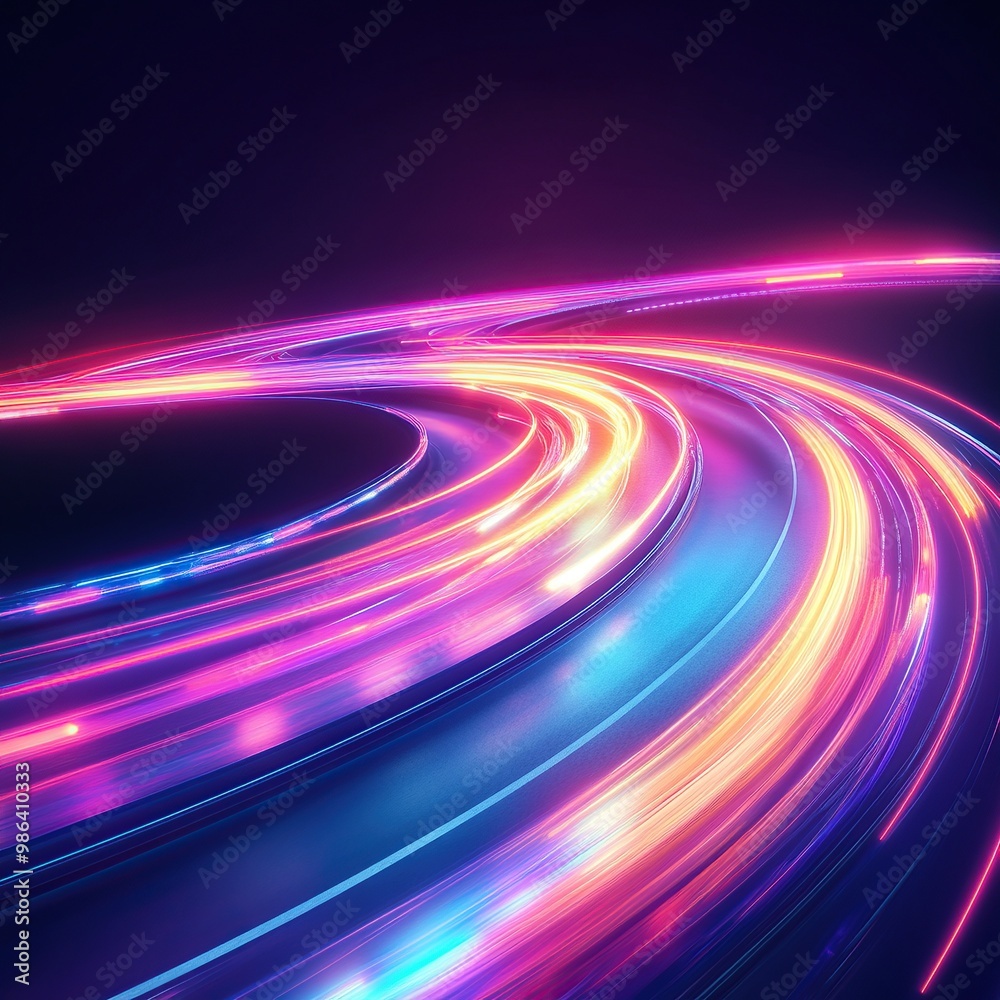 Abstract motion curvy urban road with neon light motion effect applied Abstract motion curvy urban road with neon light motion effect applied