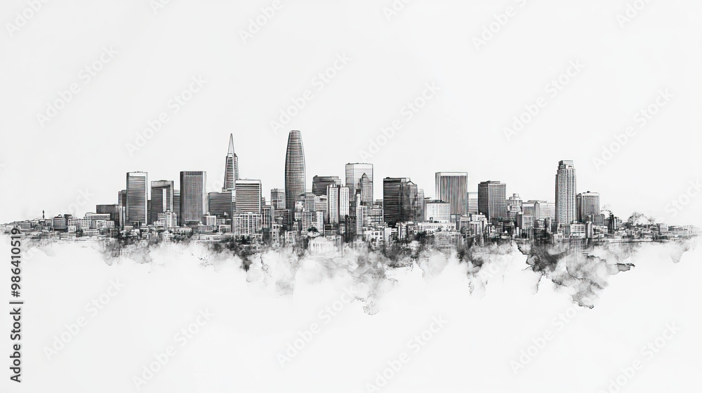 Naklejka premium San Mateo, California, black and white pen pencil hand-drawn effect drawing illustration for travel poster, card, wallpaper, backdrop or banner. Modern, clear, artistic and simple