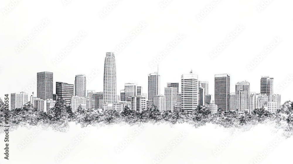 Obraz premium San Mateo, California, black and white pen pencil hand-drawn effect drawing illustration for travel poster, card, wallpaper, backdrop or banner. Modern, clear, artistic and simple