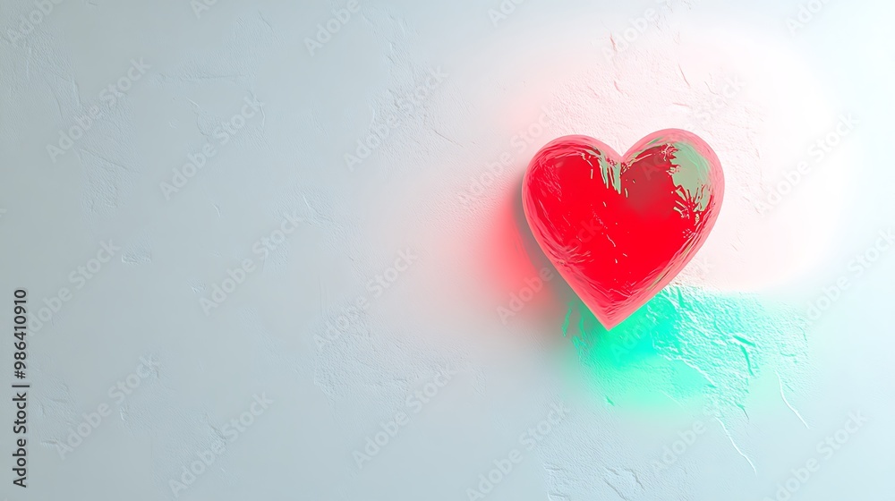 A Shiny Red Heart on a White Textured Background A Shiny Red Heart on a White Textured Background